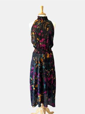 Peyton Jensen Abstract Print Smocked Halter Midi Dress Size M